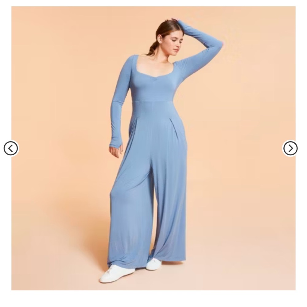 Blogilates women's‎ Sweetheart Wide-Leg Jumpsuit- Steel Blue Size L